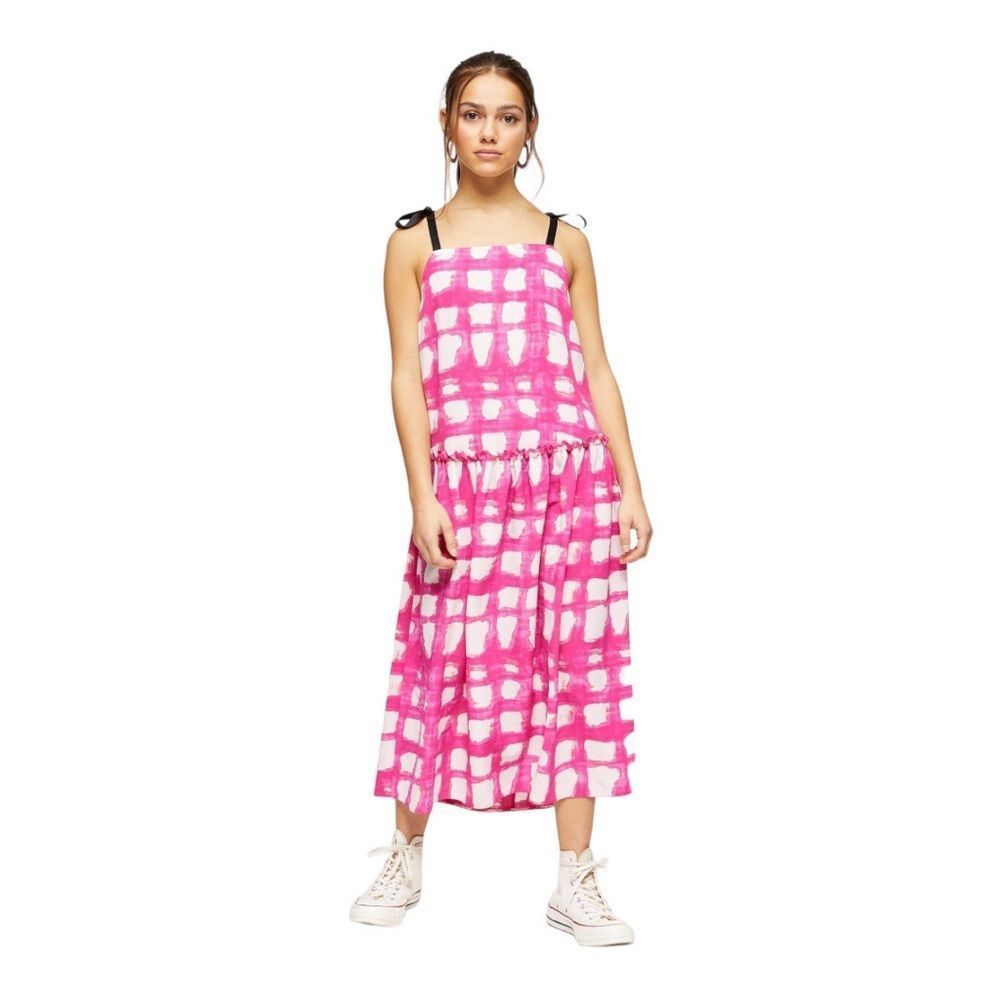 Topshop Checked Tie Shoulder Dress